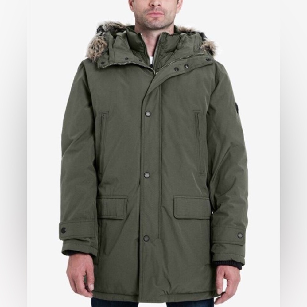 Michael Kors Men's Heavyweight Hooded Snorkel Parka Coat with Bib Olive 3XL